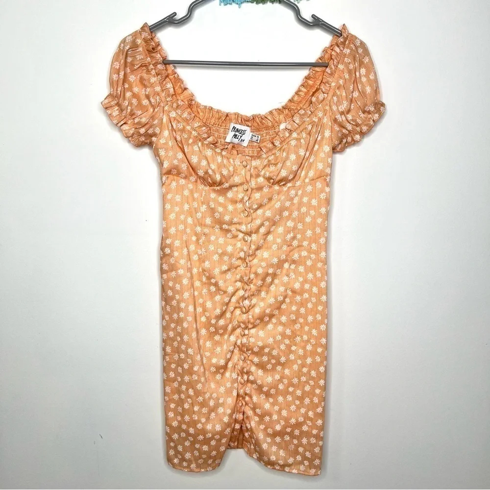 Princess Polly Donna Tangerine Orange Peach Floral Daisy Mini Dress Size 6 - Picture 5 of 16